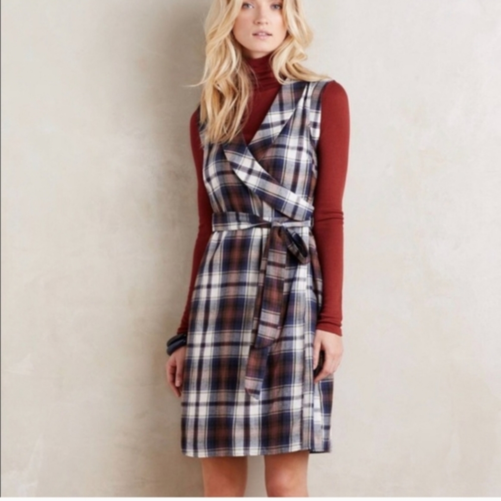 Anthropology 11-1 TYLHO‎ Plaid Tie Wrap Dress Size Small P  100% Catton